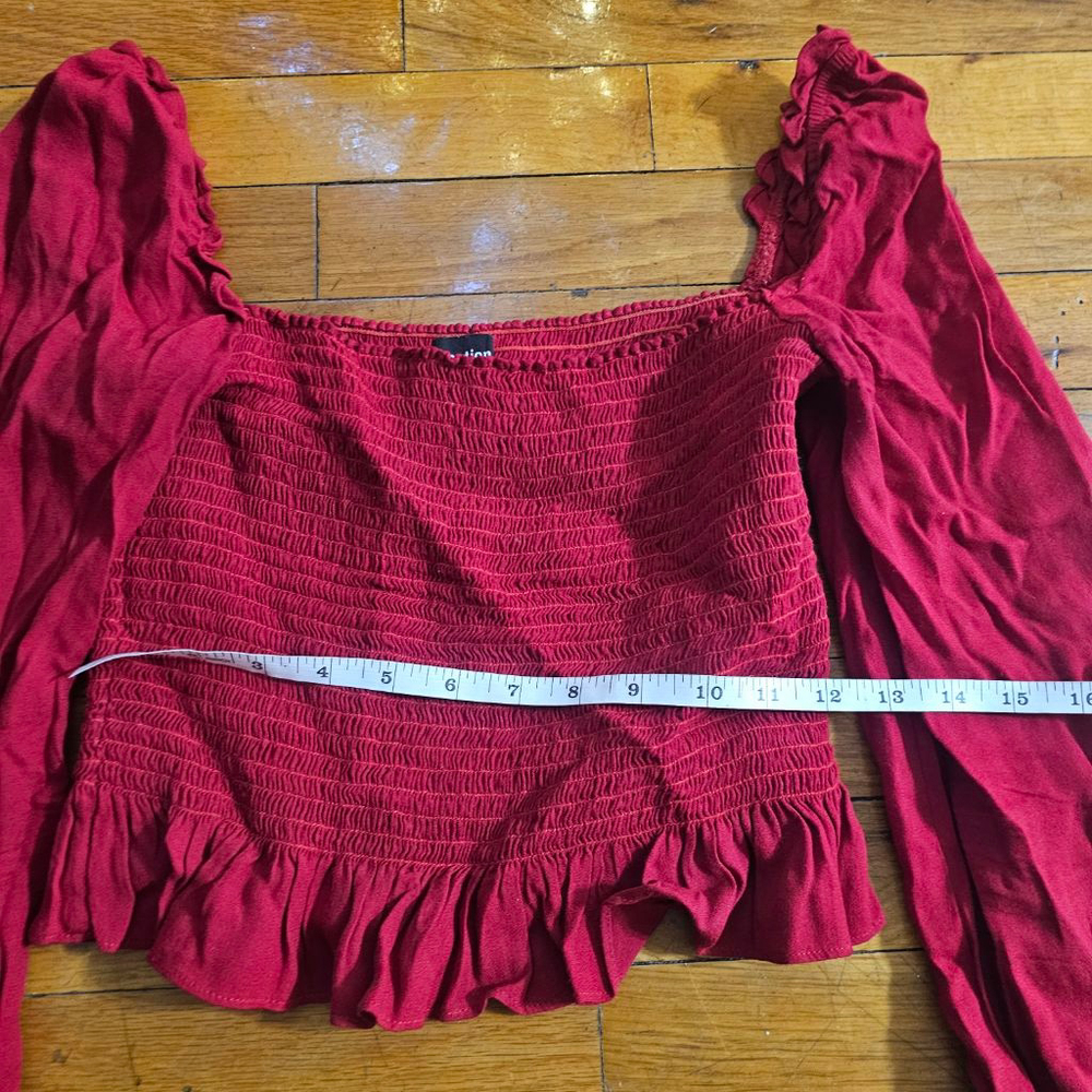 Reformation Red Smocked Cropped Peasant Top - Picture 3 of 7